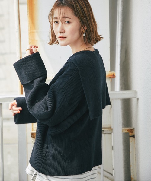 RIVE DROITE（リヴドロワ）の「トレンドライクな着こなしが叶う　片畦セーラージップカーディガン（カーディガン/ボレロ・レディース・オフホワイト/ブラック・FREE）」の18枚目の写真