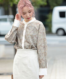 Ray BEAMS | Ray BEAMS / ペイズリー プリント バンドカラー シャツ(シャツ/ブラウス)