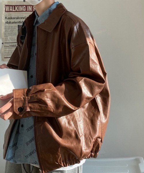 KOR(ケーオーアール)の「オーバーサイズ フェイクレザーブルゾン(ブルゾン・メンズ・ブラウン/ブラック・M/XL/L)」の1枚目の写真