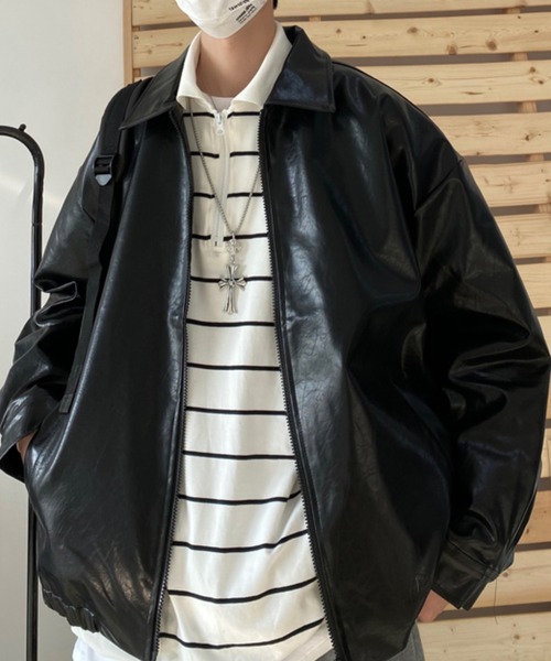 KOR(ケーオーアール)の「オーバーサイズ フェイクレザーブルゾン(ブルゾン・メンズ・ブラウン/ブラック・M/XL/L)」の2枚目の写真