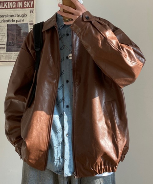 KOR(ケーオーアール)の「オーバーサイズ フェイクレザーブルゾン(ブルゾン・メンズ・ブラウン/ブラック・M/XL/L)」の22枚目の写真