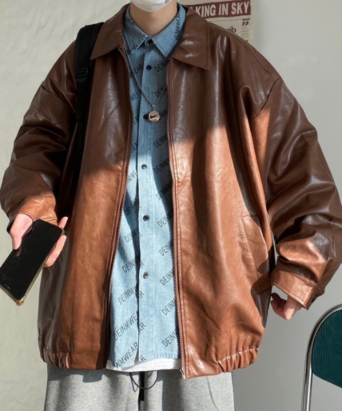 KOR(ケーオーアール)の「オーバーサイズ フェイクレザーブルゾン(ブルゾン・メンズ・ブラウン/ブラック・M/XL/L)」の17枚目の写真