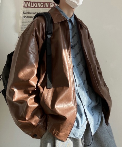 KOR(ケーオーアール)の「オーバーサイズ フェイクレザーブルゾン(ブルゾン・メンズ・ブラウン/ブラック・M/XL/L)」の20枚目の写真