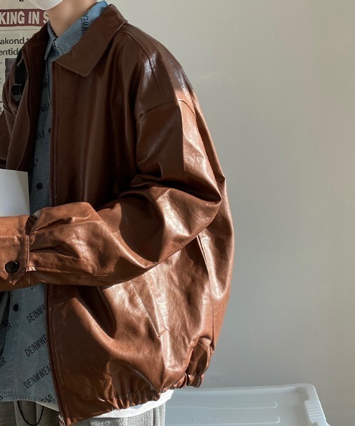 KOR(ケーオーアール)の「オーバーサイズ フェイクレザーブルゾン(ブルゾン・メンズ・ブラウン/ブラック・M/XL/L)」の6枚目の写真
