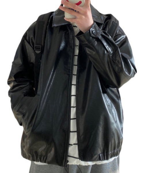 KOR(ケーオーアール)の「オーバーサイズ フェイクレザーブルゾン(ブルゾン・メンズ・ブラウン/ブラック・M/XL/L)」の10枚目の写真