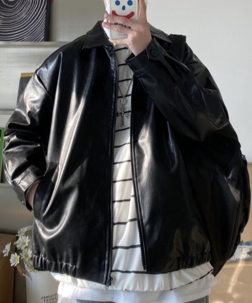 KOR(ケーオーアール)の「オーバーサイズ フェイクレザーブルゾン(ブルゾン・メンズ・ブラウン/ブラック・M/XL/L)」の5枚目の写真