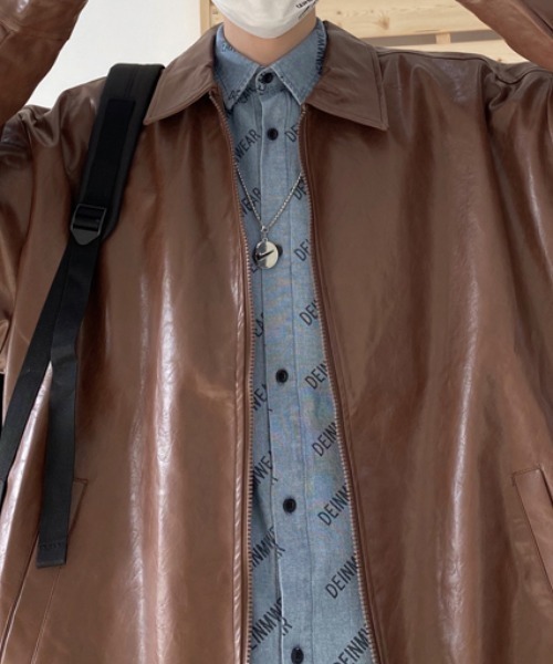 KOR(ケーオーアール)の「オーバーサイズ フェイクレザーブルゾン(ブルゾン・メンズ・ブラウン/ブラック・M/XL/L)」の12枚目の写真