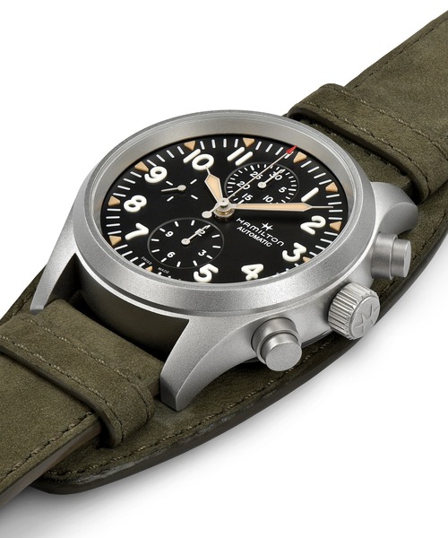 HAMILTON [ハミルトン] 腕時計 Khaki Field （カーキ フィールド） Auto Chrono オートクロノ 自動巻き 44MM ブラック×グリーン（アナログ腕時計）｜HAMILTON（ハミルトン）