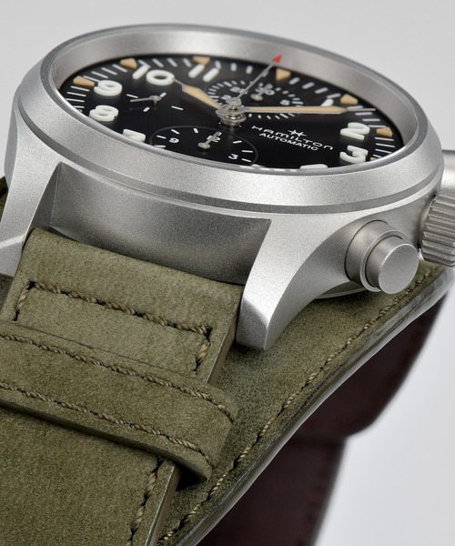 HAMILTON [ハミルトン] 腕時計 Khaki Field （カーキ フィールド） Auto Chrono オートクロノ 自動巻き 44MM ブラック×グリーン（アナログ腕時計）｜HAMILTON（ハミルトン）