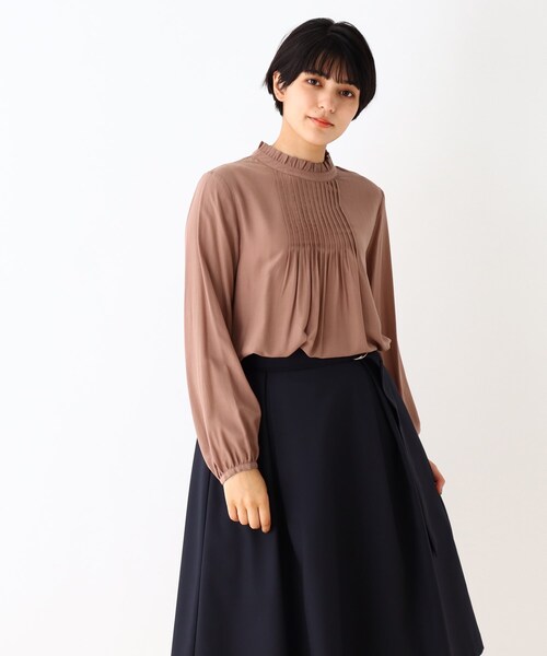 DRESKIP（ドレスキップ）の「◆チビハイフリルピンタック長袖ブラウス（シャツ/ブラウス・レディース・ライトブルー/ブラック/ナチュラル/ピンク系・02/03）」の4枚目の写真