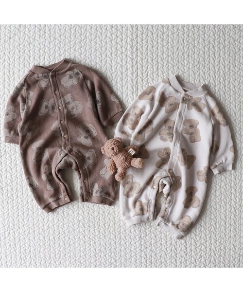 apres les cours（アプレレクール）の「tiny bear 総柄カバーオール（ロンパース・キッズ・アイボリー/ブラウン・80/70）」の11枚目の写真