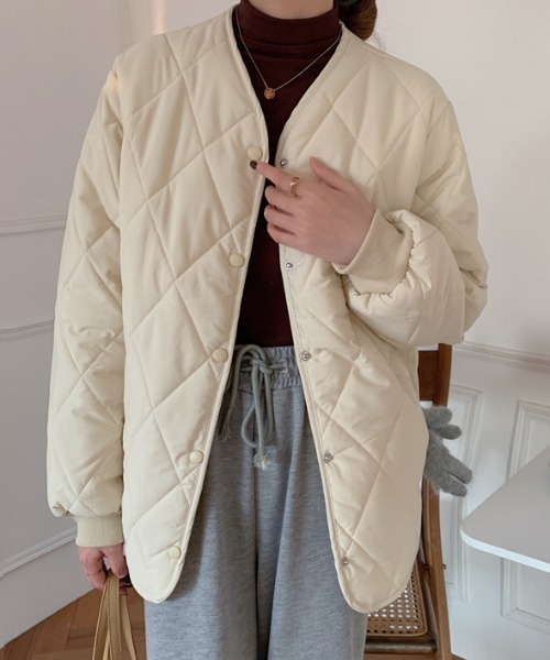 MANGROVE（マングローブ）の「ダイヤキルティングノーカラージャケット（ノーカラージャケット・レディース・ブラック/ブラウン/アイボリー・FREE）」の6枚目の写真