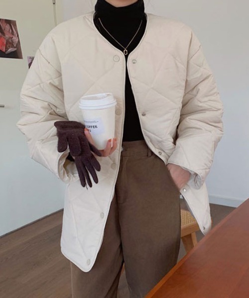 MANGROVE（マングローブ）の「ダイヤキルティングノーカラージャケット（ノーカラージャケット・レディース・ブラック/ブラウン/アイボリー・FREE）」の9枚目の写真