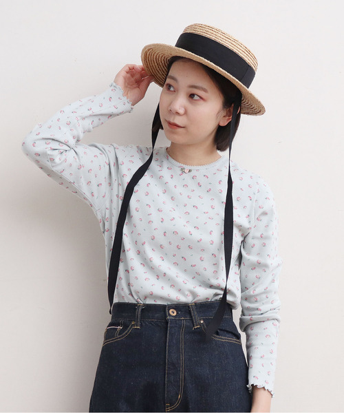 CHILD WOMAN（チャイルドウーマン）の「フライス小花プリント クルーネック長袖プルオーバー（Tシャツ/カットソー・レディース・アイボリー/サックスブルー/オレンジ/イエロー/ブルー系その他・FREE）」の3枚目の写真