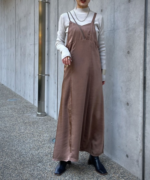 &g'aime（アンジェム）の「【&g’aime】サテンキャミソールワンピース（ワンピース・レディース・ブラック/モカ・FREE）」の16枚目の写真