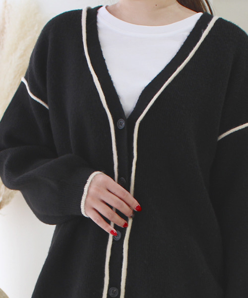 MODE ROBE（モードローブ）の「ラインニットカーディガン（カーディガン/ボレロ・レディース・ブラック/アイボリー/グレイッシュベージュ・FREE）」の16枚目の写真