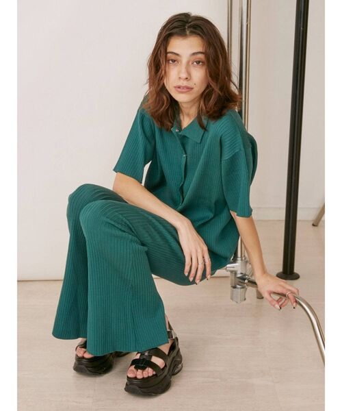 EVRIS（エヴリス）の「バックスリットリブニットパンツ【セットアップ着用可能】（その他パンツ・レディース・グリーン/オレンジ/ブラウン/ブラック・FREE）」の9枚目の写真