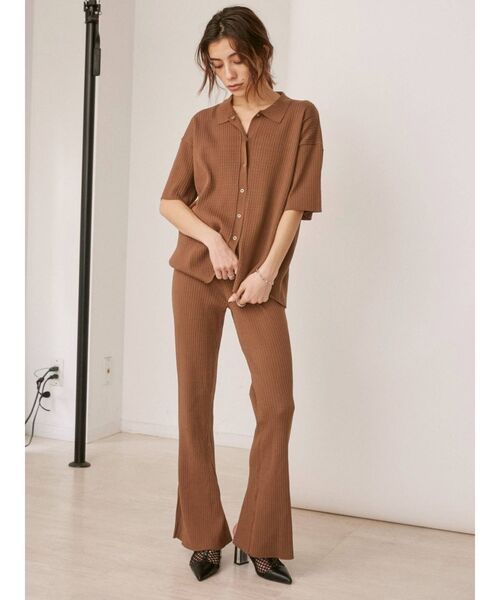 EVRIS（エヴリス）の「バックスリットリブニットパンツ【セットアップ着用可能】（その他パンツ・レディース・グリーン/オレンジ/ブラウン/ブラック・FREE）」の15枚目の写真