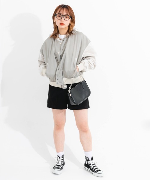 nemne store(ネンネストア)の「ショート丈配色スタジャン(ブルゾン・レディース・ベージュ/ライトグリーン・フリー)」の22枚目の写真