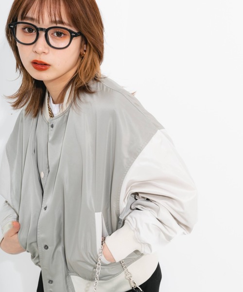 nemne store(ネンネストア)の「ショート丈配色スタジャン(ブルゾン・レディース・ベージュ/ライトグリーン・フリー)」の17枚目の写真