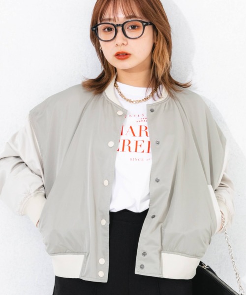 nemne store(ネンネストア)の「ショート丈配色スタジャン(ブルゾン・レディース・ベージュ/ライトグリーン・フリー)」の13枚目の写真