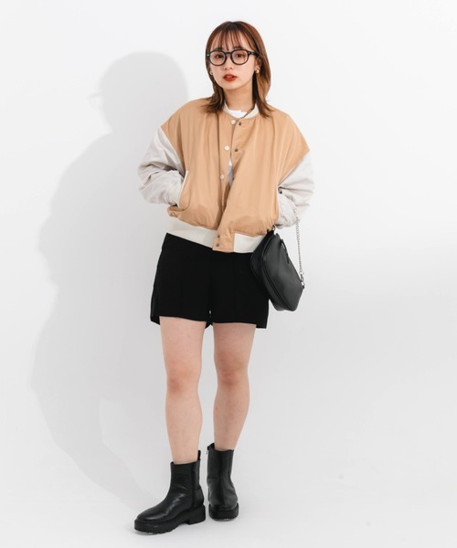 nemne store(ネンネストア)の「ショート丈配色スタジャン(ブルゾン・レディース・ベージュ/ライトグリーン・フリー)」の6枚目の写真