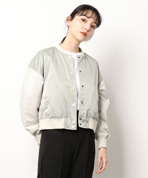 nemne store(ネンネストア)の「ショート丈配色スタジャン(ブルゾン・レディース・ベージュ/ライトグリーン・フリー)」の8枚目の写真