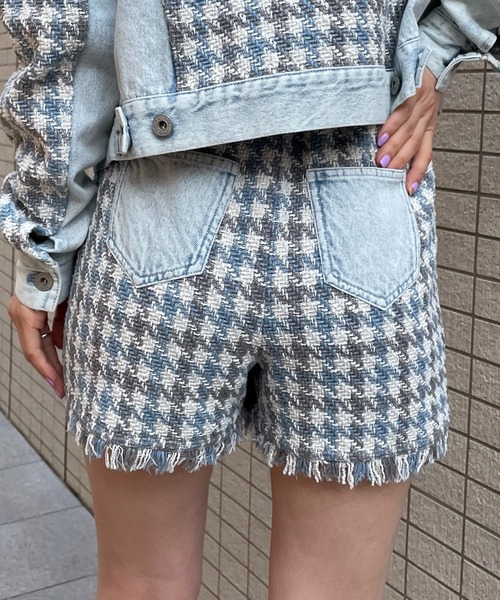 SPIRALGIRL（スパイラルガール）の「デニムツイードショートパンツ（デニムパンツ・レディース・ライトオリーブ/マルチ・FREE）」の7枚目の写真