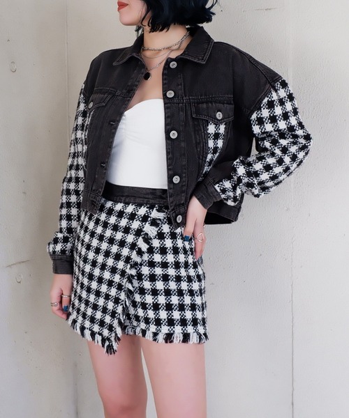 SPIRALGIRL（スパイラルガール）の「デニムツイードショートパンツ（デニムパンツ・レディース・ライトオリーブ/マルチ・FREE）」の10枚目の写真