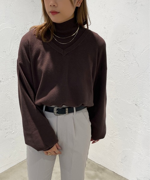 apres jour mignon(アプレジュールミニョン)の「Vニット+タートルセット【ZOZOTOWN限定アイテム】(ニット/セーター・レディース・ブラック/ブラウン系その他/ライトベージュ・X-LARGE/フリー)」の12枚目の写真