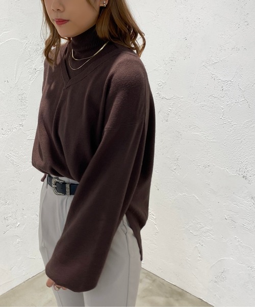 apres jour mignon(アプレジュールミニョン)の「Vニット+タートルセット【ZOZOTOWN限定アイテム】(ニット/セーター・レディース・ブラック/ブラウン系その他/ライトベージュ・X-LARGE/フリー)」の13枚目の写真