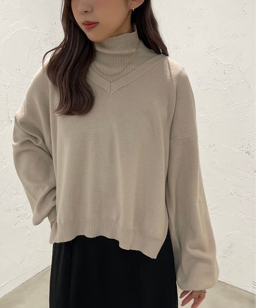 apres jour mignon(アプレジュールミニョン)の「Vニット+タートルセット【ZOZOTOWN限定アイテム】(ニット/セーター・レディース・ブラック/ブラウン系その他/ライトベージュ・X-LARGE/フリー)」の18枚目の写真