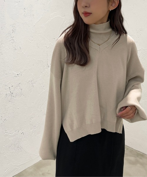 apres jour mignon(アプレジュールミニョン)の「Vニット+タートルセット【ZOZOTOWN限定アイテム】(ニット/セーター・レディース・ブラック/ブラウン系その他/ライトベージュ・X-LARGE/フリー)」の19枚目の写真