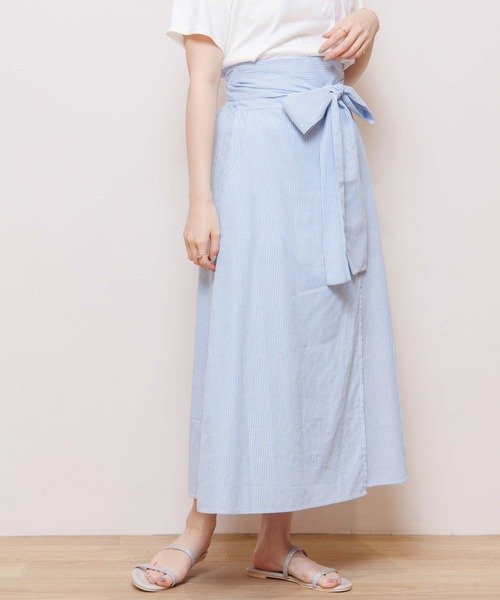 flower（フラワー）の「フレッシュストライプスカート（スカート・レディース・ベージュ/ブルー・FREE）」の2枚目の写真