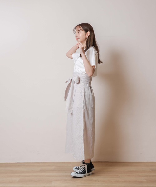 flower（フラワー）の「フレッシュストライプスカート（スカート・レディース・ベージュ/ブルー・FREE）」の6枚目の写真