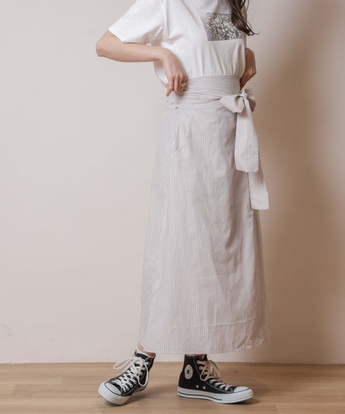 flower（フラワー）の「フレッシュストライプスカート（スカート・レディース・ベージュ/ブルー・FREE）」の7枚目の写真