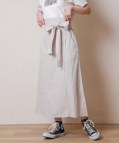 flower（フラワー）の「フレッシュストライプスカート（スカート・レディース・ベージュ/ブルー・FREE）」の8枚目の写真