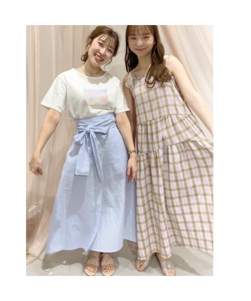 flower（フラワー）の「フレッシュストライプスカート（スカート・レディース・ベージュ/ブルー・FREE）」の13枚目の写真