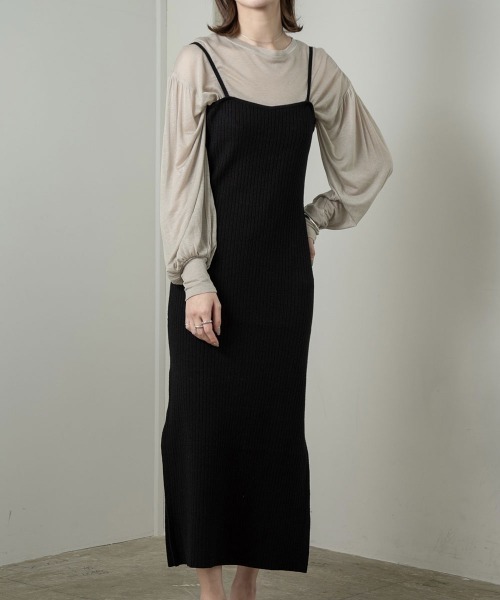 Amiur（エミレ）の「rib line camisole ops（ワンピース・レディース・ブラック/ベージュ/ミント・FREE）」の4枚目の写真