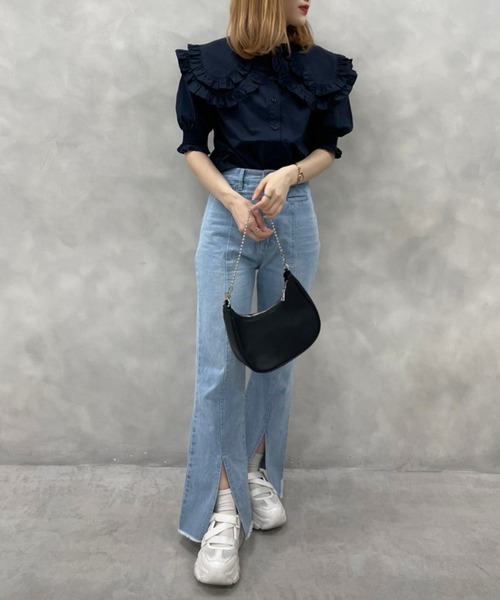 one after another NICE CLAUP（ワンアフターアナザーナイスクラップ）の「推しウケ圧勝　ビックカラーブラウス（シャツ/ブラウス・レディース・オフホワイト/ネイビー/ピンク/チェック/ブルー・FREE）」の14枚目の写真