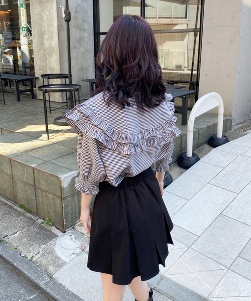 one after another NICE CLAUP（ワンアフターアナザーナイスクラップ）の「推しウケ圧勝　ビックカラーブラウス（シャツ/ブラウス・レディース・オフホワイト/ネイビー/ピンク/チェック/ブルー・FREE）」の7枚目の写真