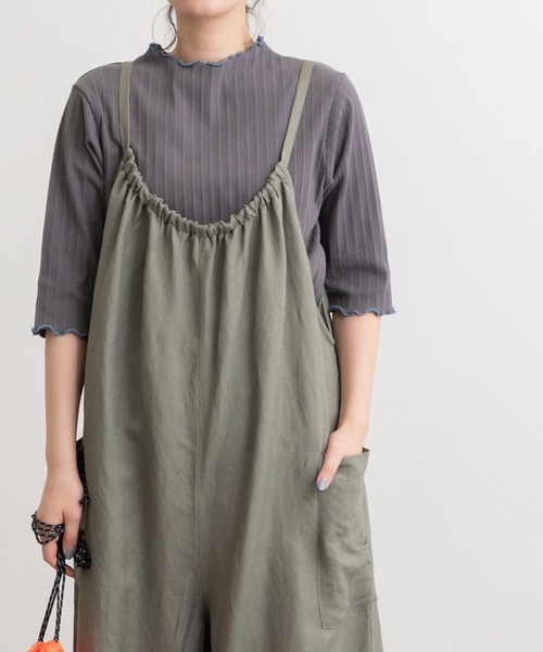 POU DOU DOU（プードゥドゥ）の「リネンレーヨンキャミソールサロペット（サロペット/オーバーオール・レディース・ブラック/ネイビー/カーキ・3）」の19枚目の写真