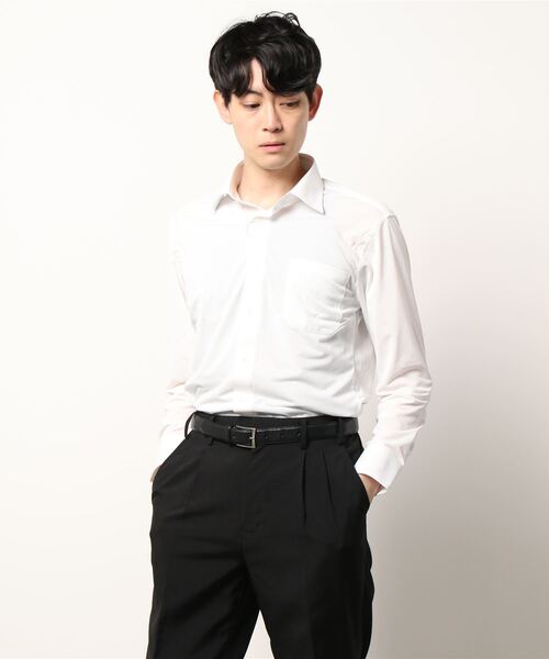 Alexander Julian（アレキサンダージュリアン）の「アレキサンダージュリアンメンズ/ALEXANDER JULIAN:MEN 接触冷感プラチナムニット ワイドカラー ビジネスドレス長袖ニットシャツ（シャツ/ブラウス・メンズ・ライトグレー・首回り41cm-裄丈82cm/首回り43cm-裄丈86cm/首回り39cm-裄丈80cm/首回り37cm-裄丈80cm/首回り41cm-裄丈86cm/首回り43cm-裄丈82cm/首回り39cm-裄丈84cm/首回り45cm-裄丈86cm）」の3枚目の写真