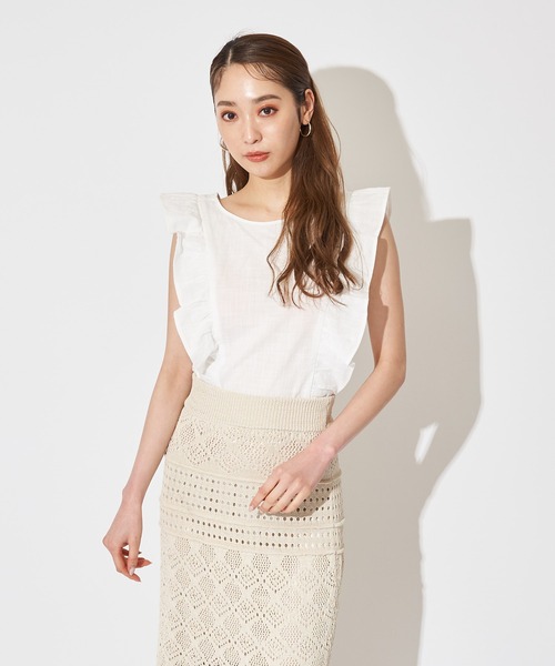 SPIRALGIRL（スパイラルガール）の「コットンフリルブラウス（シャツ/ブラウス・レディース・ベージュ/オフホワイト/イエロー・FREE）」の6枚目の写真