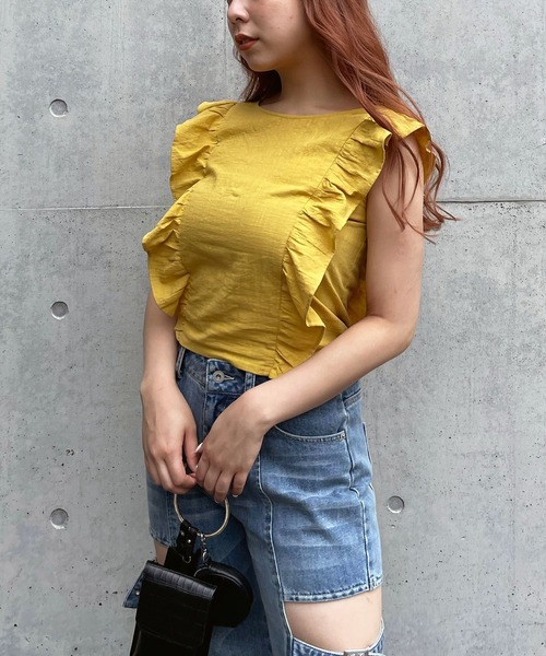 SPIRALGIRL（スパイラルガール）の「コットンフリルブラウス（シャツ/ブラウス・レディース・ベージュ/オフホワイト/イエロー・FREE）」の18枚目の写真