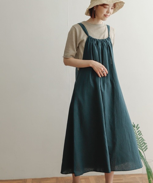 URBAN RESEARCH DOORS(アーバンリサーチドアーズ)の「リネンコットンギャザーキャミワンピース(ワンピース・レディース・ブラック/ブラウン/グリーン・MEDIUM)」の7枚目の写真