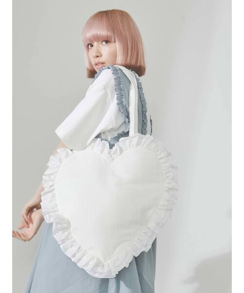 merry jenny（メリージェニー）の「ハートフリルトート（トートバッグ・レディース・オフホワイト/ブラック・FREE）」の2枚目の写真