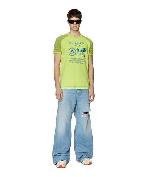 DIESEL デニム風ラグランTシャツ DIESEL デニム風ラグランTシャツ ロゴフロントプリントTシャツ