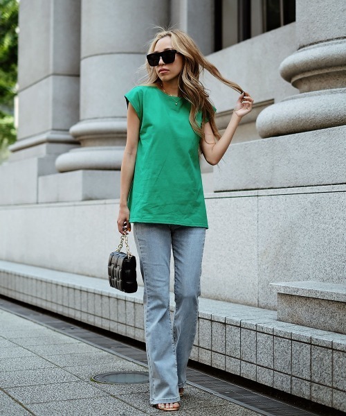 esutoreja（エストレジャ）の「シンプルカットティー（Tシャツ/カットソー・レディース・ホワイト/グリーン・FREE）」の5枚目の写真