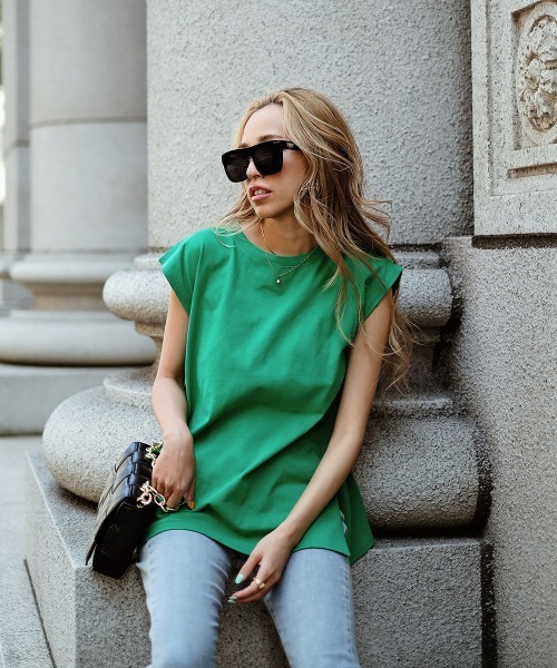 esutoreja（エストレジャ）の「シンプルカットティー（Tシャツ/カットソー・レディース・ホワイト/グリーン・FREE）」の6枚目の写真